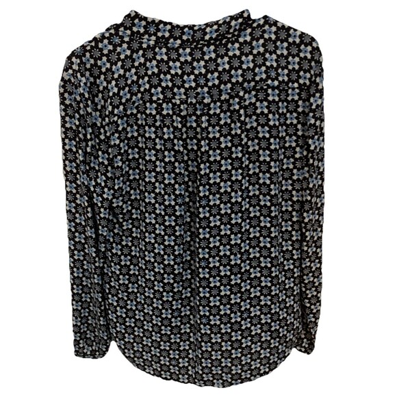 Loft Top Blouse 14 Blue Sun Gingham Lightweight Tie Neckline Career Office - Picture 3 of 4